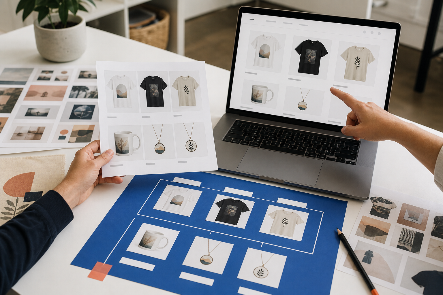 Storefront study displayed across desktop and mobile screens with a product-grid layout.